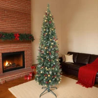 Albero di Natale Illuminato con 200 Luci LED, 42 Pigne e 42 Grappoli di Bacche, Ø65x180 cm, Verde e Argento