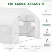 Serra a Tunnel per Esterni con 6 Finestre a Rete, in Metallo e Plastica PE, 3.5x3 m, Bianca
