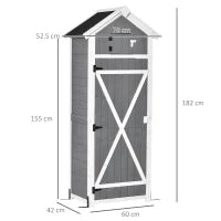 Casetta da Giardino Porta Attrezzi in Abete con Ripiano Rimovibile e Tavolo da Lavoro, 78x52.5x182 cm, Grigia