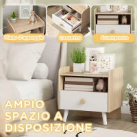 Comodino con Cassetto per Bambini 3-10 Anni in Legno e Legno di Pino, 40x32.5x40 cm, Bianco
