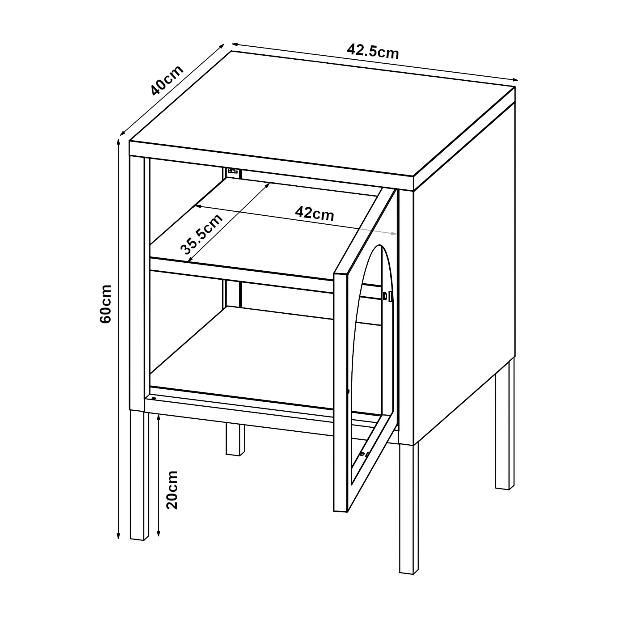 Comodino in Acciaio Karlskrona con Anta in Vetro Scanalato e Ripiano Regolabile 60 x 42,5 x 40 cm - Nero Opaco [en.casa]