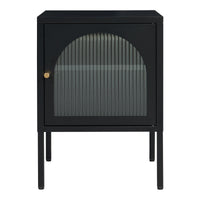 Comodino in Acciaio Karlskrona con Anta in Vetro Scanalato e Ripiano Regolabile 60 x 42,5 x 40 cm - Nero Opaco [en.casa]
