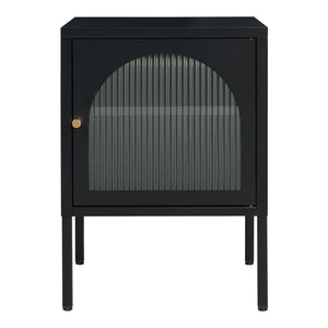 Comodino in Acciaio Karlskrona con Anta in Vetro Scanalato e Ripiano Regolabile 60 x 42,5 x 40 cm - Nero Opaco [en.casa]