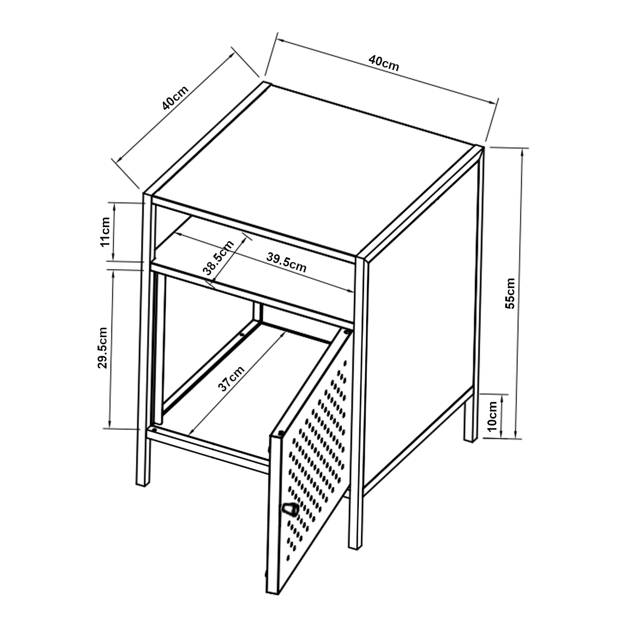 Comodino Janakkala in Acciaio Anta Traforata - Nero [en.casa]