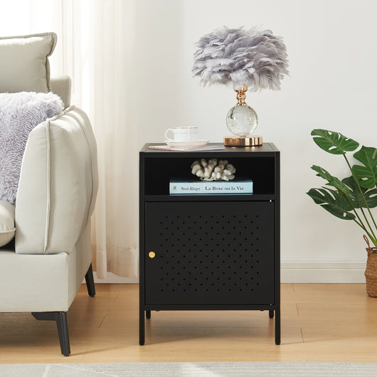 Comodino Janakkala in Acciaio Anta Traforata - Nero [en.casa]