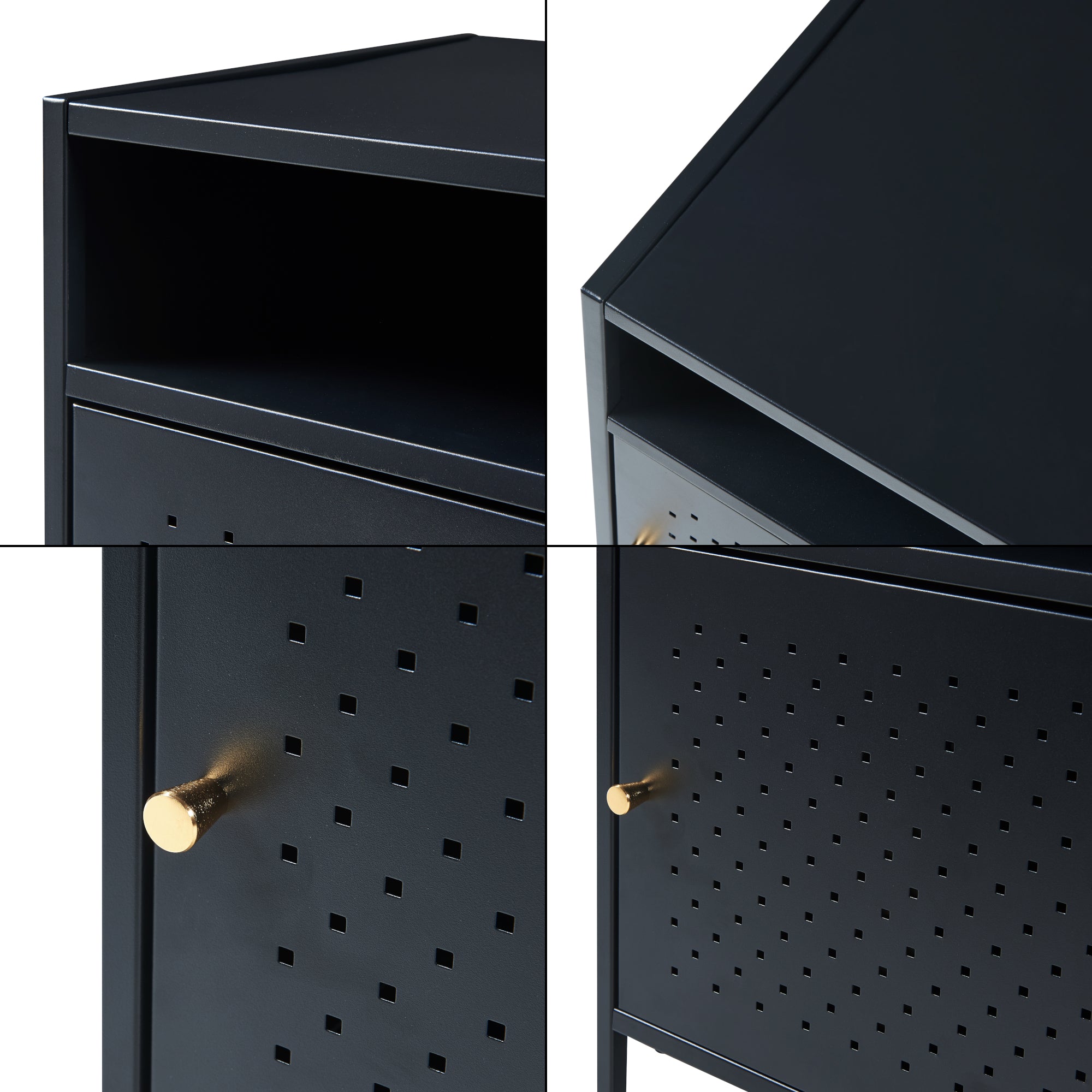 Comodino Janakkala in Acciaio Anta Traforata - Nero [en.casa]