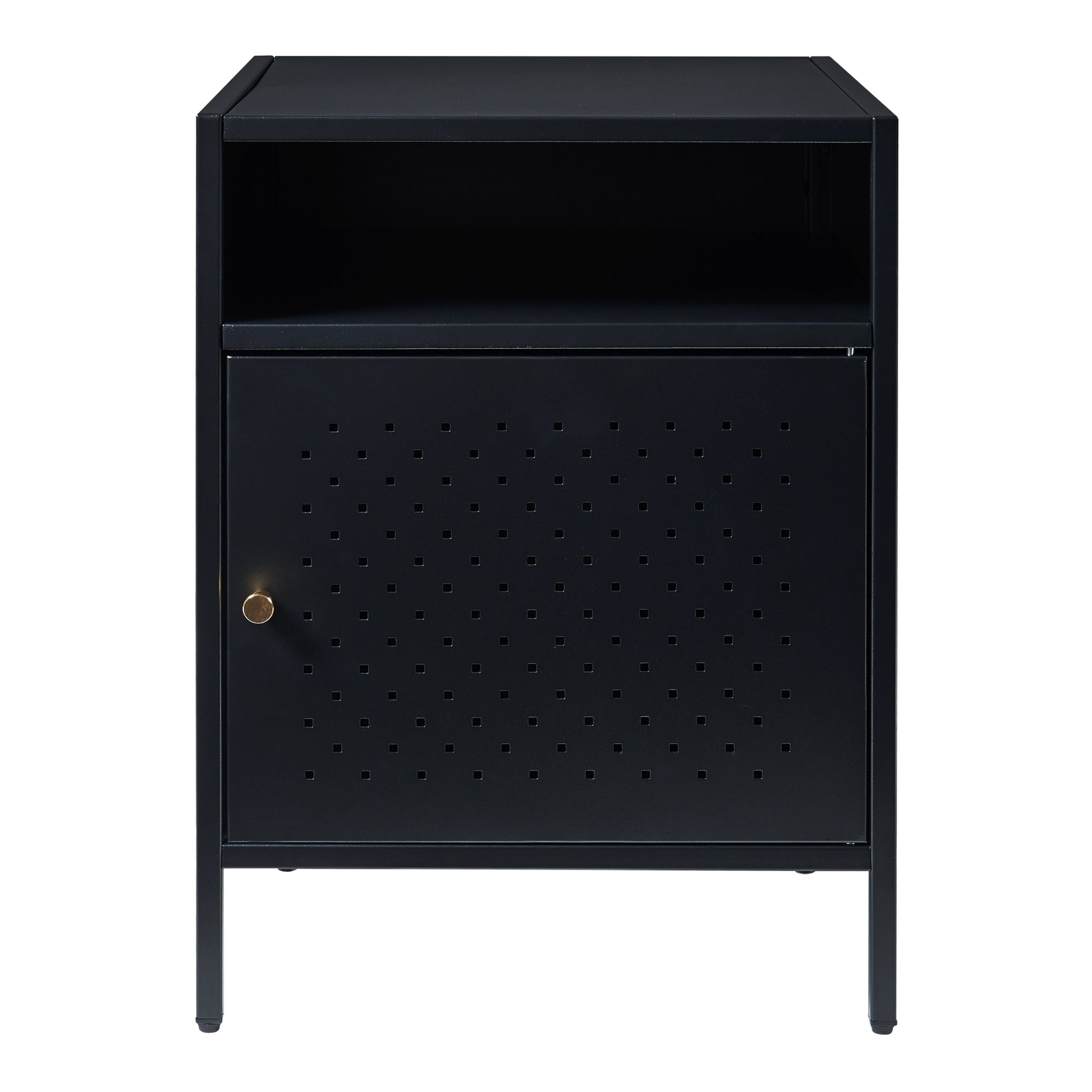 Comodino Janakkala in Acciaio Anta Traforata - Nero [en.casa]