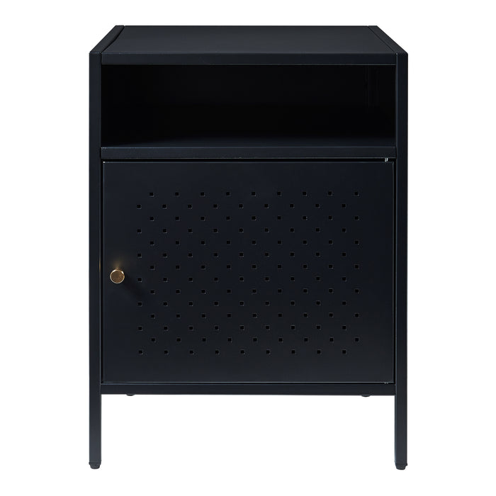 Comodino Janakkala in Acciaio Anta Traforata - Nero [en.casa]