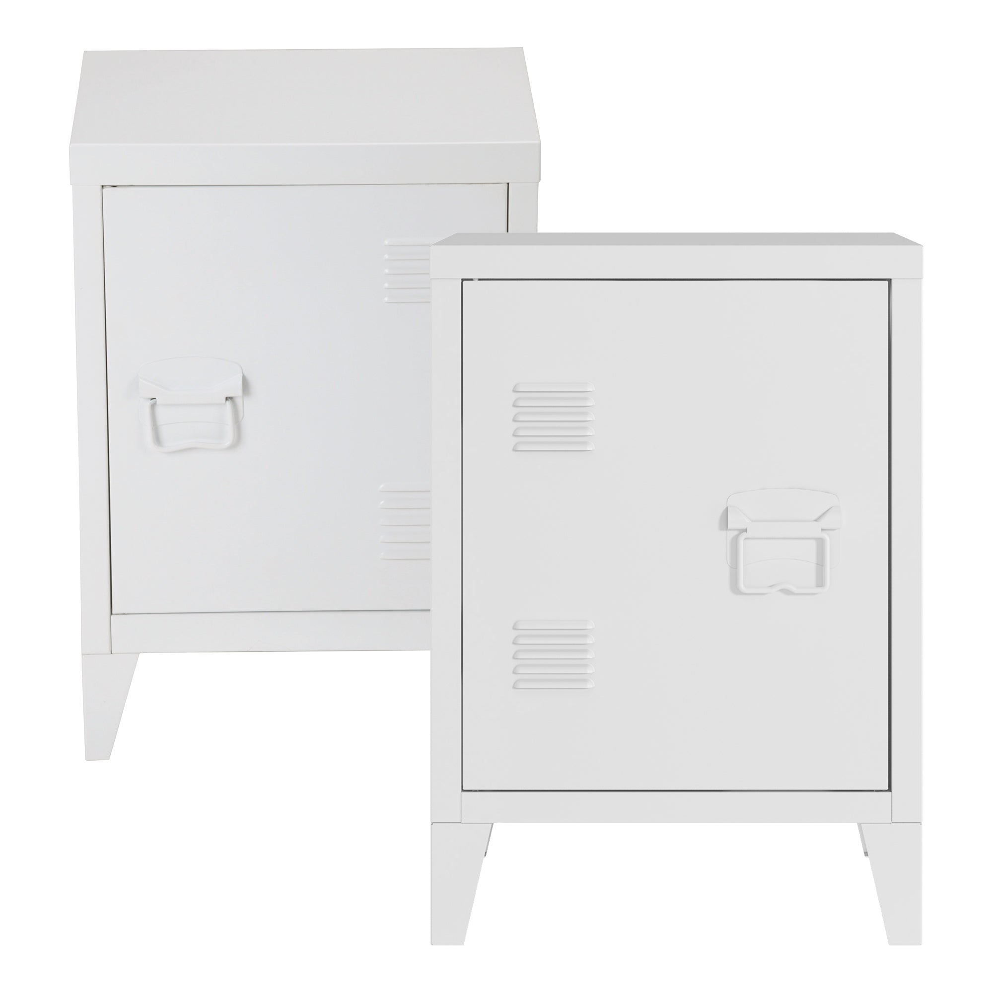 Set di 2 Comodini 'Inari' in Acciaio con Anta e Maniglia a Destra e Sinistra - Bianco [en.casa]