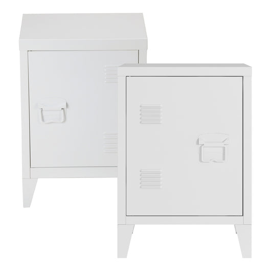 Set di 2 Comodini 'Inari' in Acciaio con Anta e Maniglia a Destra e Sinistra - Bianco [en.casa]