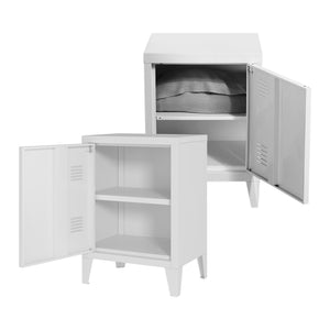 Set di 2 Comodini 'Inari' in Acciaio con Anta e Maniglia a Destra e Sinistra - Bianco [en.casa]