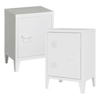 Set di 2 Comodini 'Inari' in Acciaio con Anta e Maniglia a Destra e Sinistra - Bianco [en.casa]