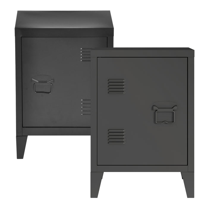 Set di 2 Comodini 'Inari' in Acciaio con Anta e Maniglia a Destra e Sinistra - Nero [en.casa]