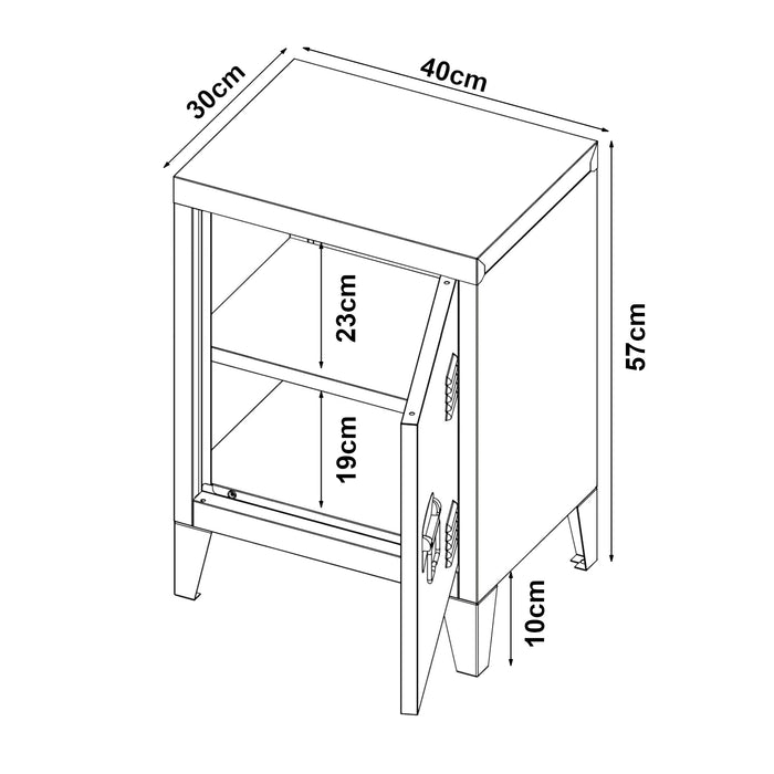 Set di 2 Comodini 'Inari' in Acciaio con Anta e Maniglia a Destra e Sinistra - Nero [en.casa]