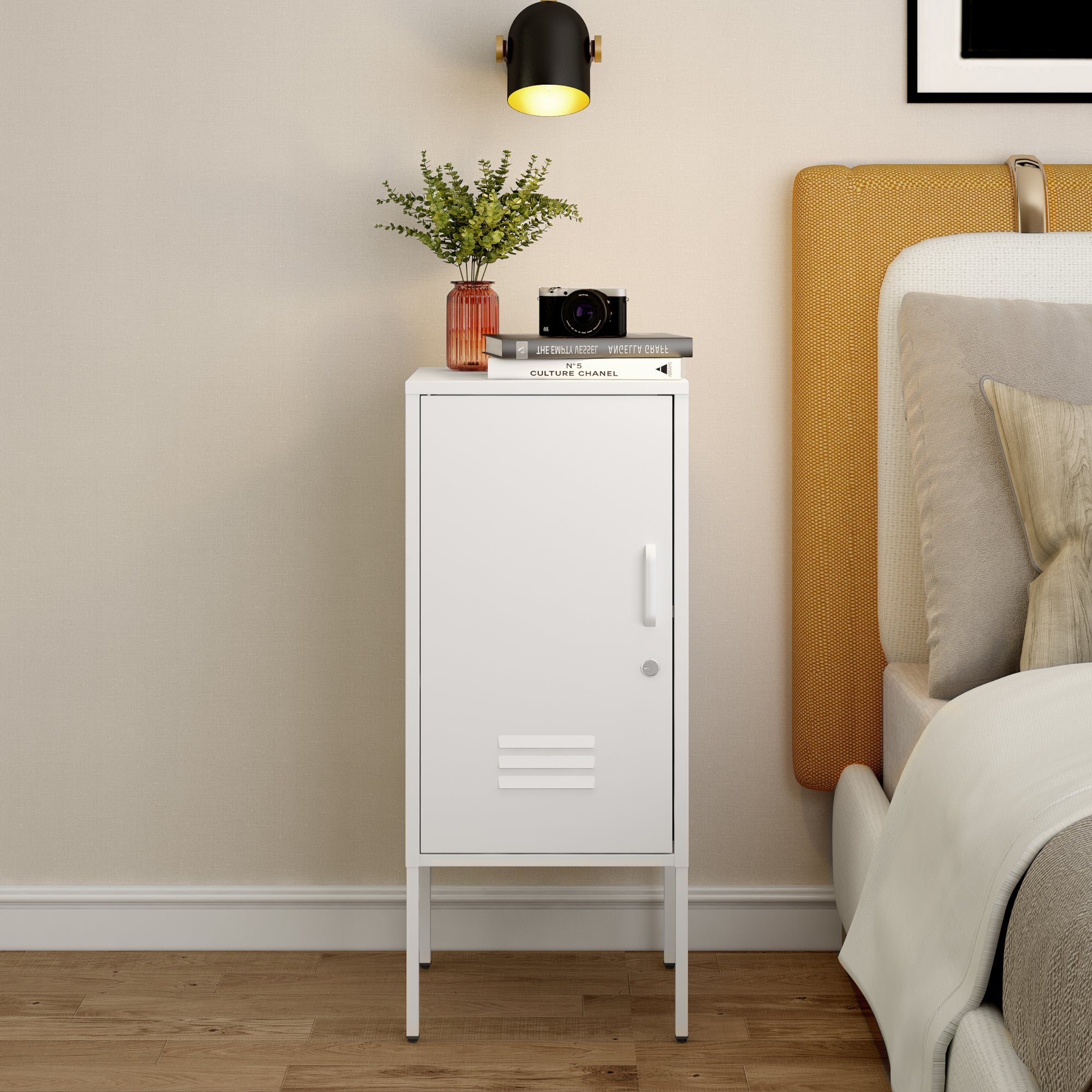 Set di 2 Armadietti Hausjärvi Comodini in Acciaio con Serratura - Bianco [en.casa]