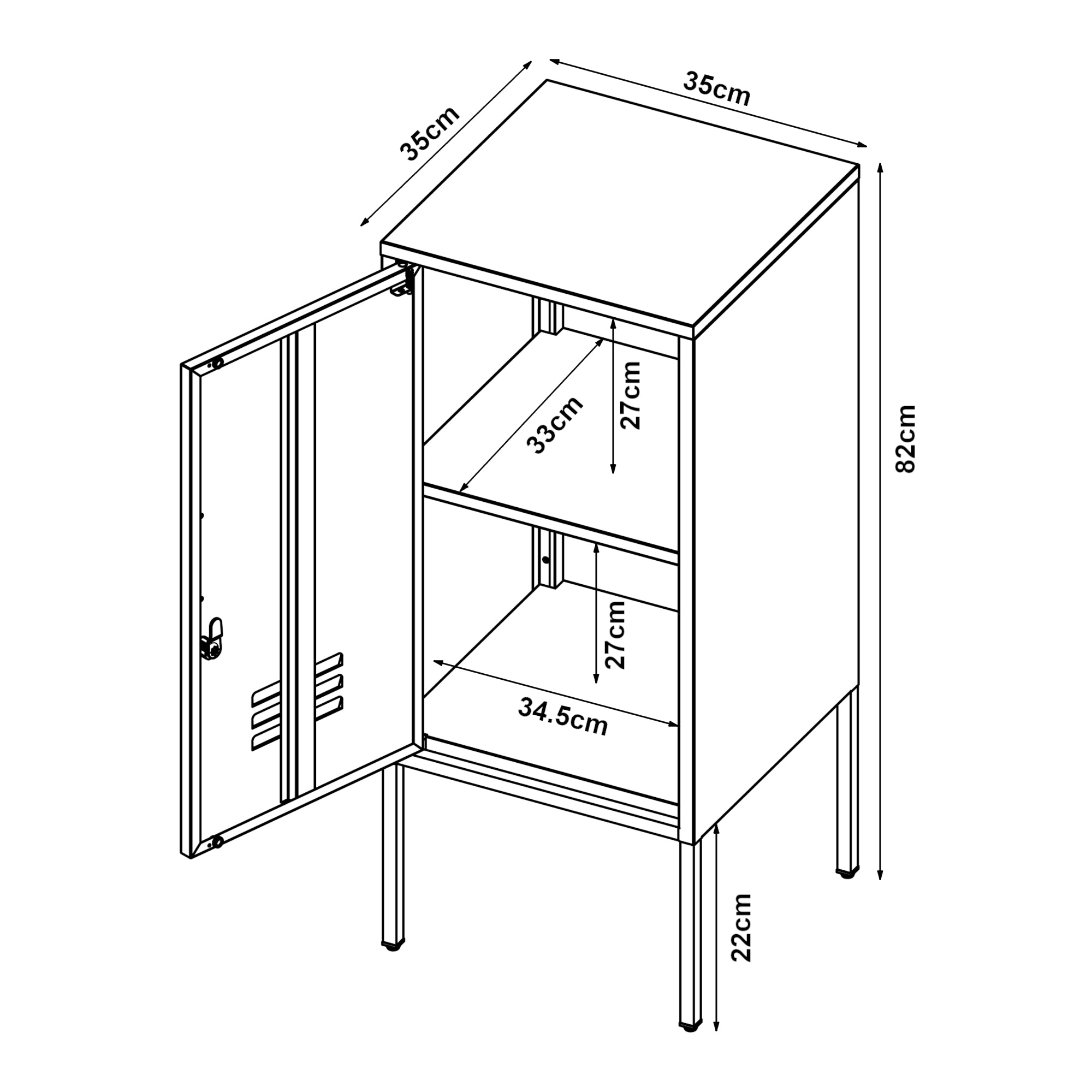 Set di 2 Armadietti Hausjärvi Comodini in Acciaio con Serratura - Nero [en.casa]