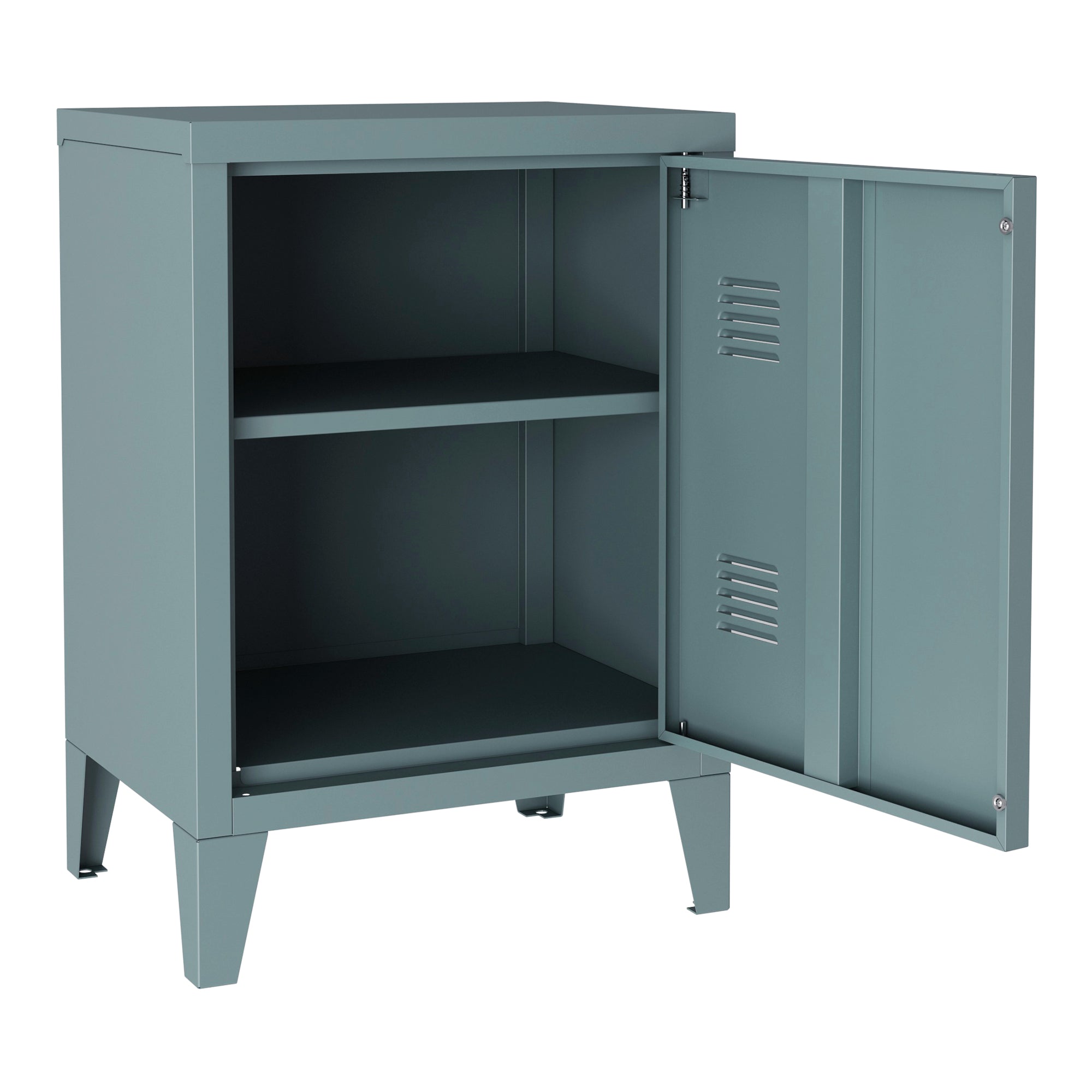 Comodino 'Inari' in Acciaio con Anta - Blu Grigiastro [en.casa]