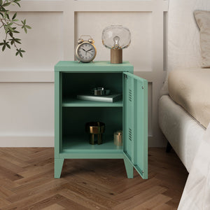 Comodino 'Inari' in Acciaio con Anta - Verde Pastello opaco [en.casa]