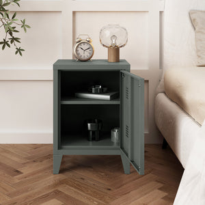 Comodino 'Inari' in Acciaio con Anta - Grigio scuro [en.casa]