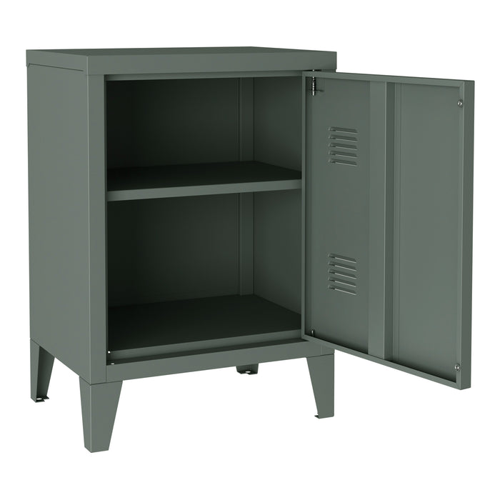 Comodino 'Inari' in Acciaio con Anta - Grigio scuro [en.casa]