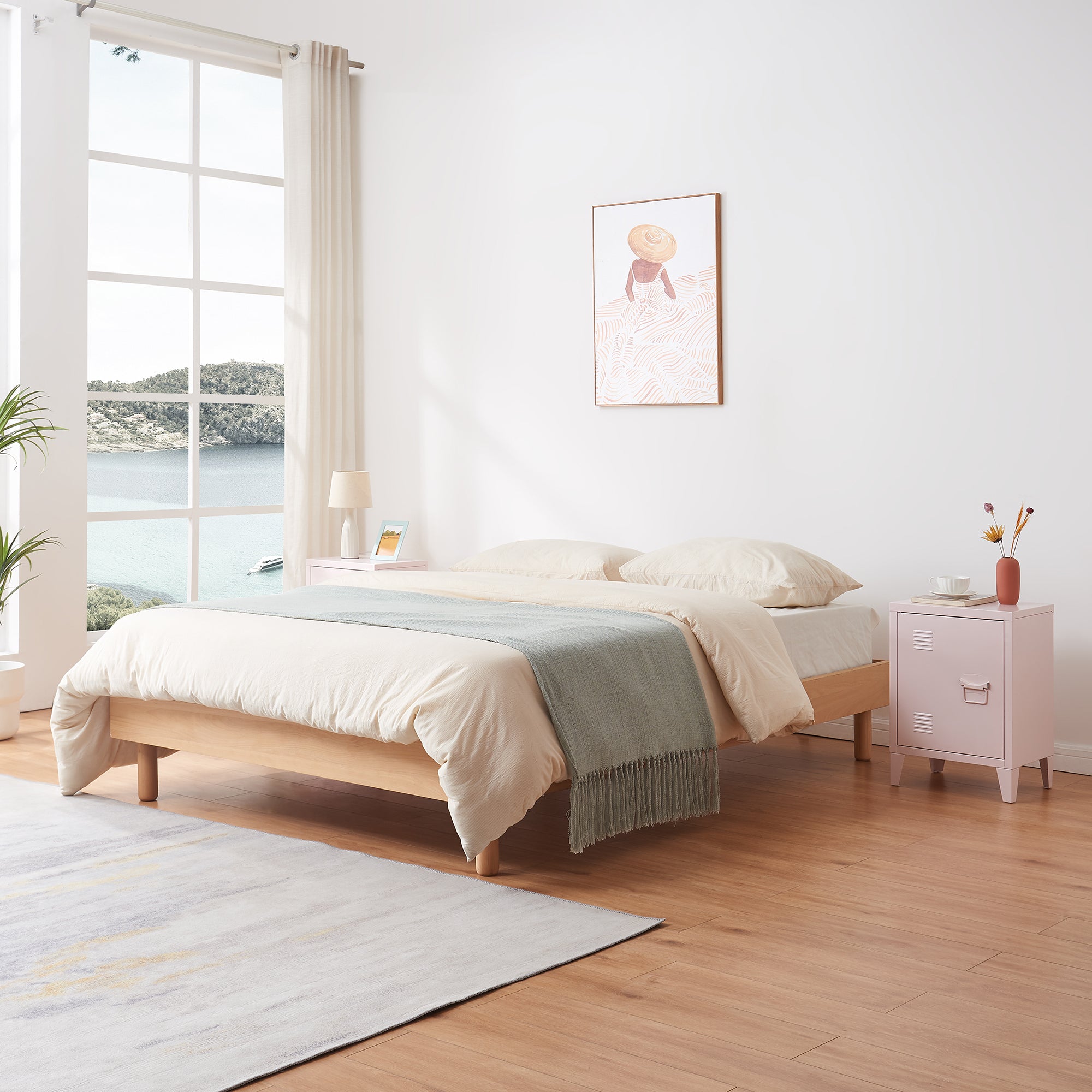 Set di 2 Comodini 'Inari' in Acciaio con Anta e Maniglia a Destra e Sinistra - Rosa [en.casa]