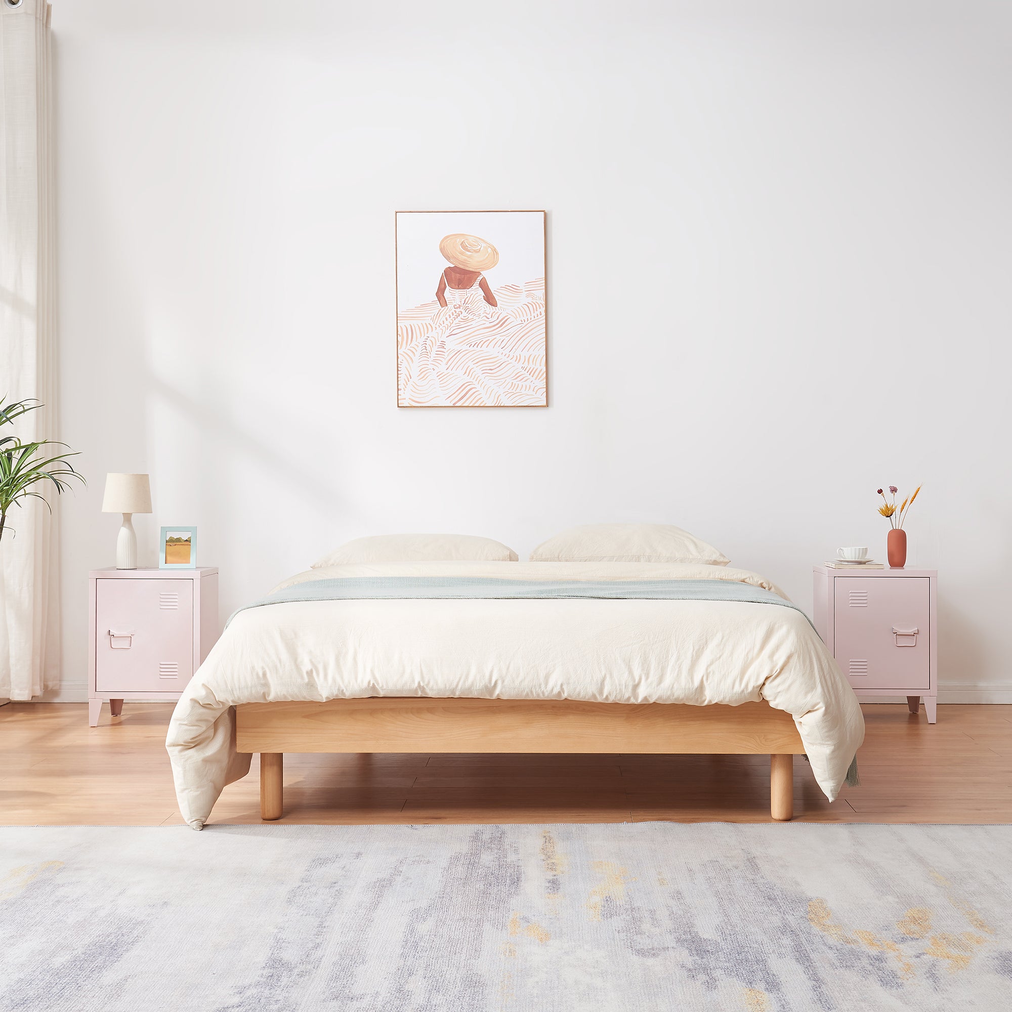 Set di 2 Comodini 'Inari' in Acciaio con Anta e Maniglia a Destra e Sinistra - Rosa [en.casa]