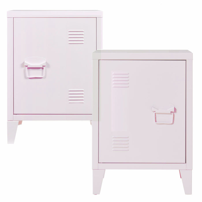 Set di 2 Comodini 'Inari' in Acciaio con Anta e Maniglia a Destra e Sinistra - Rosa [en.casa]