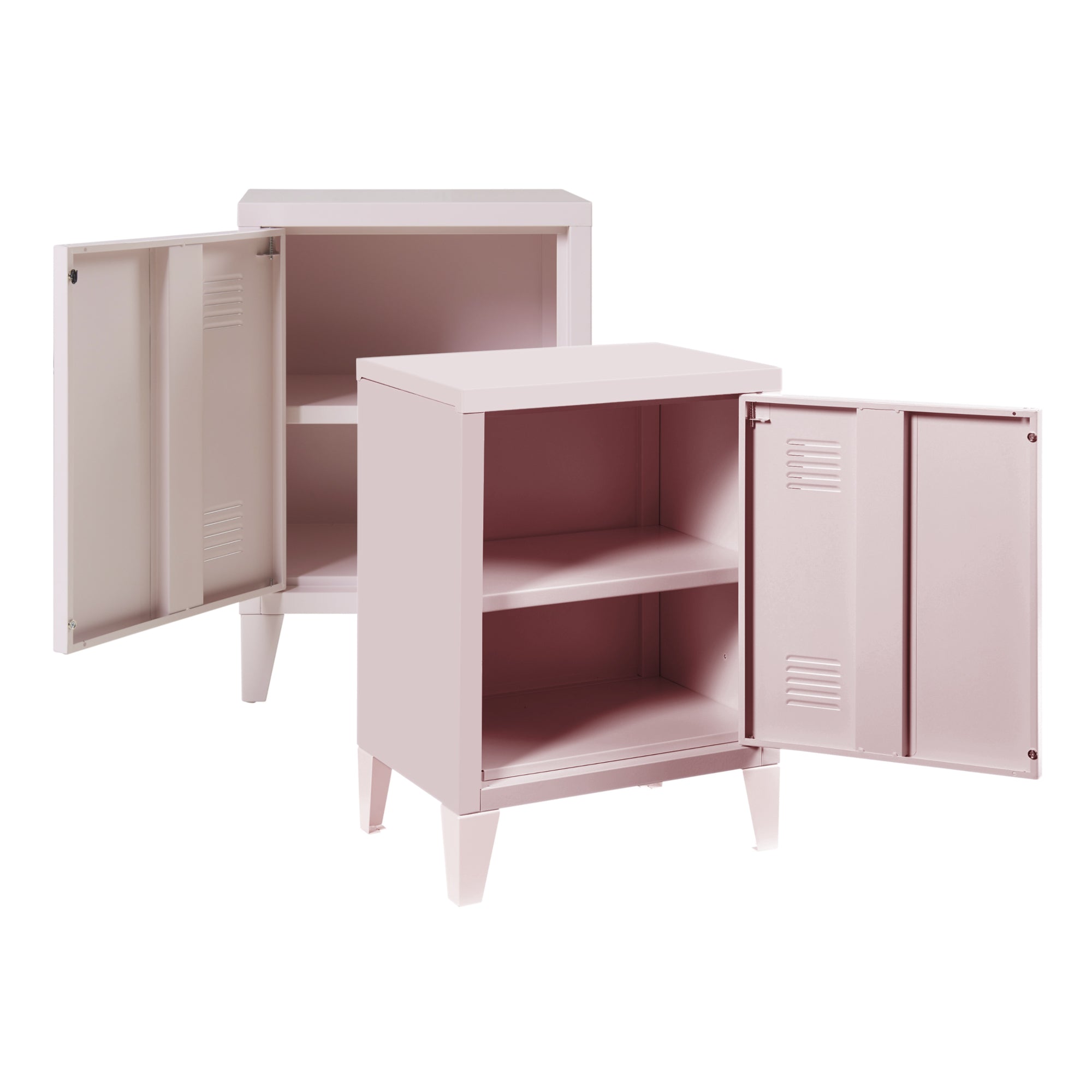 Set di 2 Comodini 'Inari' in Acciaio con Anta e Maniglia a Destra e Sinistra - Rosa [en.casa]