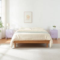 Set di 2 Comodini 'Inari' in Acciaio con Anta e Maniglia a Destra e Sinistra - Viola Chiaro [en.casa]