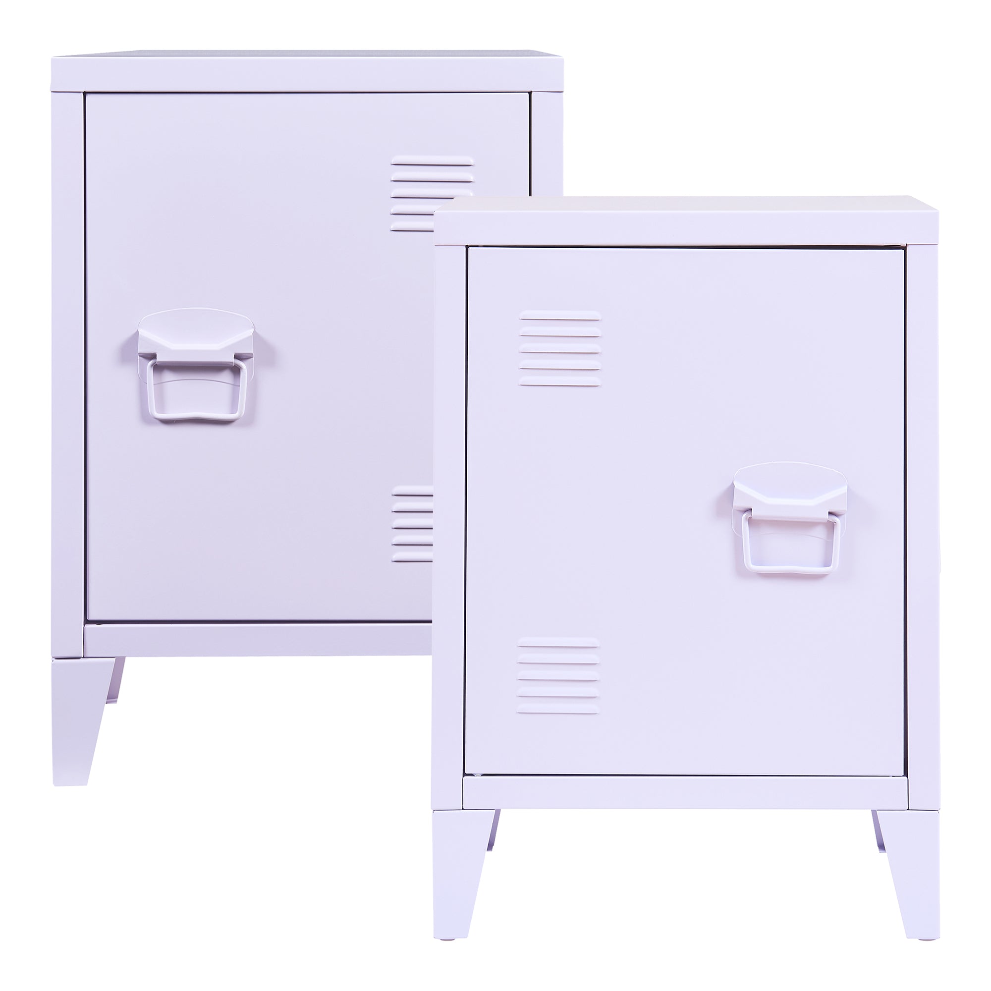 Set di 2 Comodini 'Inari' in Acciaio con Anta e Maniglia a Destra e Sinistra - Viola Chiaro [en.casa]