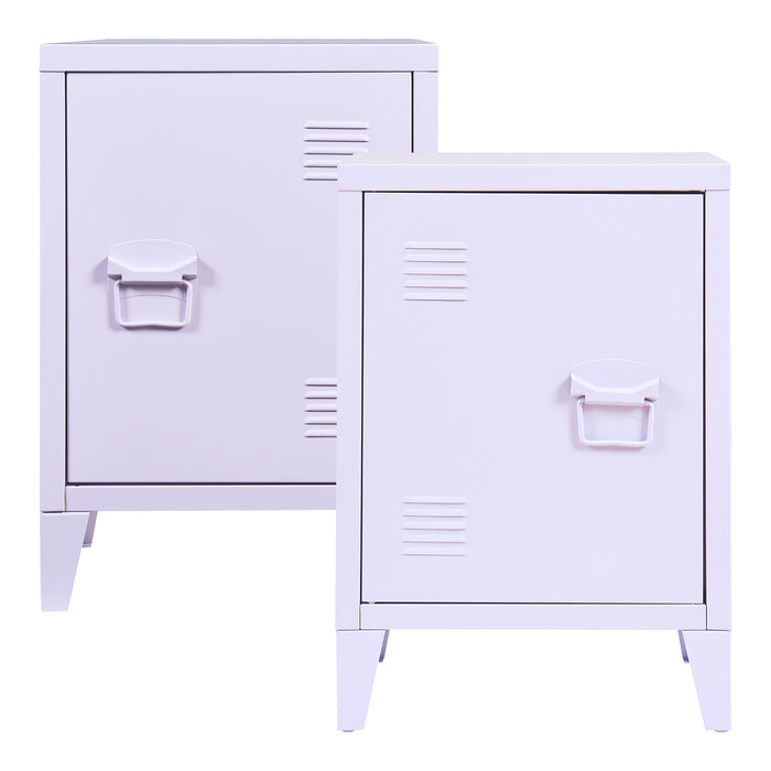 Set di 2 Comodini 'Inari' in Acciaio con Anta e Maniglia a Destra e Sinistra - Viola Chiaro [en.casa]