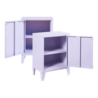 Set di 2 Comodini 'Inari' in Acciaio con Anta e Maniglia a Destra e Sinistra - Viola Chiaro [en.casa]