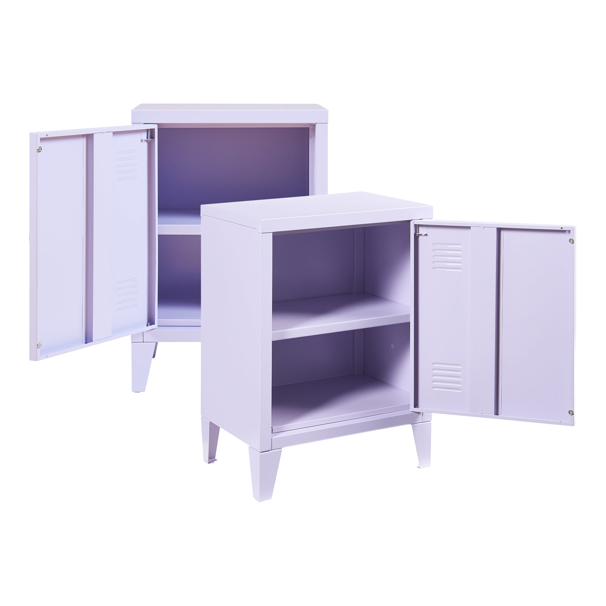 Set di 2 Comodini 'Inari' in Acciaio con Anta e Maniglia a Destra e Sinistra - Viola Chiaro [en.casa]