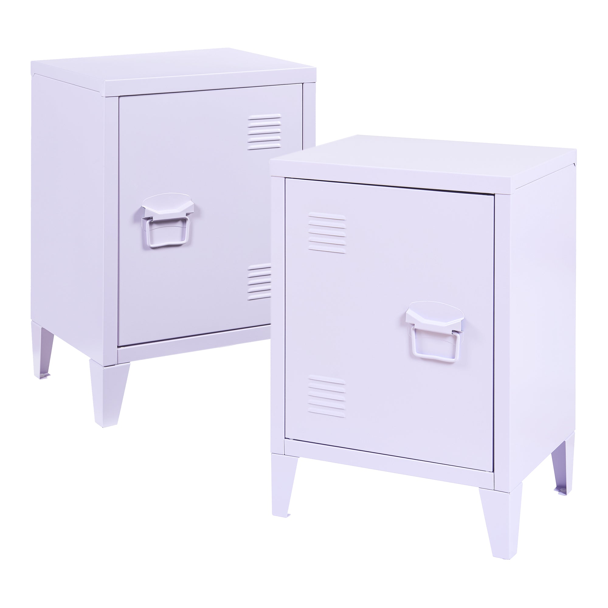 Set di 2 Comodini 'Inari' in Acciaio con Anta e Maniglia a Destra e Sinistra - Viola Chiaro [en.casa]