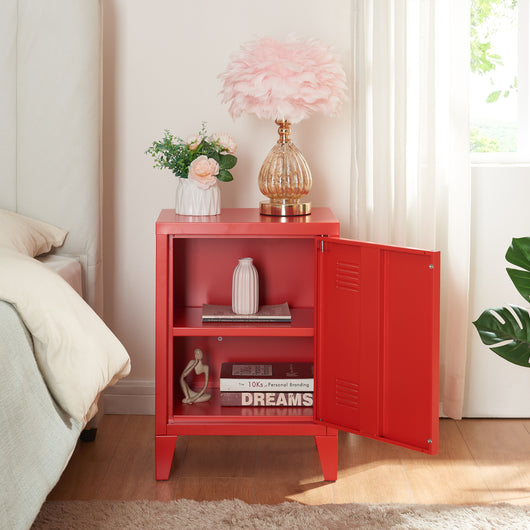 Comodino 'Inari' in Acciaio con Anta - Rosso [en.casa]