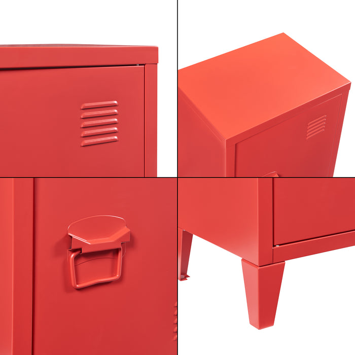 Comodino 'Inari' in Acciaio con Anta - Rosso [en.casa]