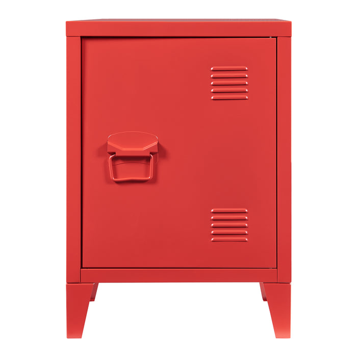 Comodino 'Inari' in Acciaio con Anta - Rosso [en.casa]