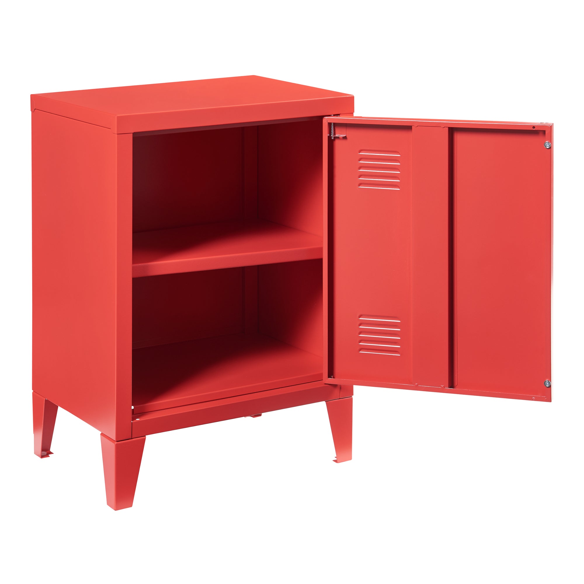 Comodino 'Inari' in Acciaio con Anta - Rosso [en.casa]