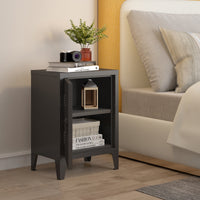 Comodino 'Inari' in Acciaio con Anta con Maniglia a Destra - Nero [en.casa]