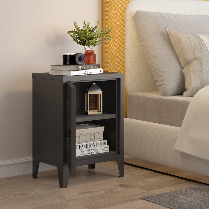 Comodino 'Inari' in Acciaio con Anta con Maniglia a Destra - Nero [en.casa]