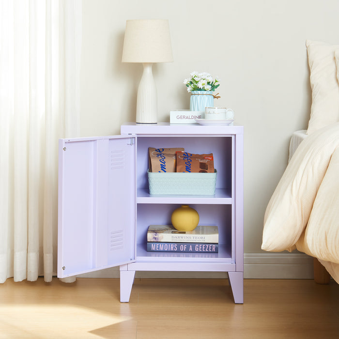 Set di 2 Comodini 'Inari' in Acciaio con Anta e Maniglia a Destra e Sinistra - Viola Chiaro [en.casa]