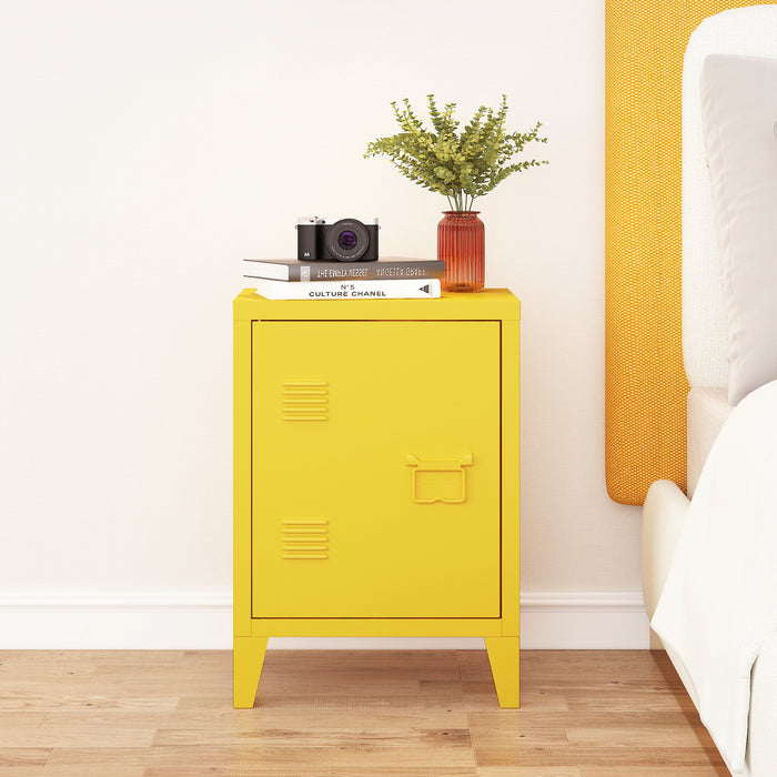 Comodino 'Inari' in Acciaio con Anta con Maniglia a Destra - Giallo [en.casa]