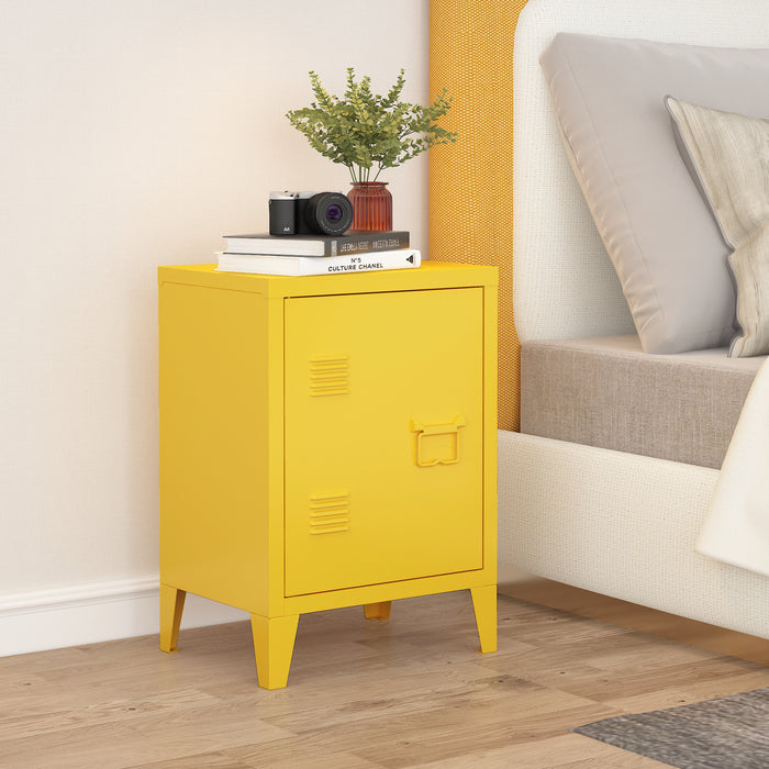 Comodino 'Inari' in Acciaio con Anta con Maniglia a Destra - Giallo [en.casa]