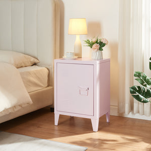 Set di 2 Comodini 'Inari' in Acciaio con Anta e Maniglia a Destra e Sinistra - Rosa [en.casa]