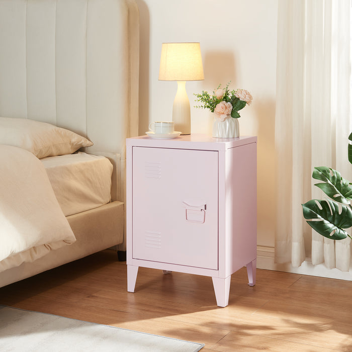 Comodino 'Inari' in Acciaio con Anta con Maniglia a Destra - Rosa [en.casa]