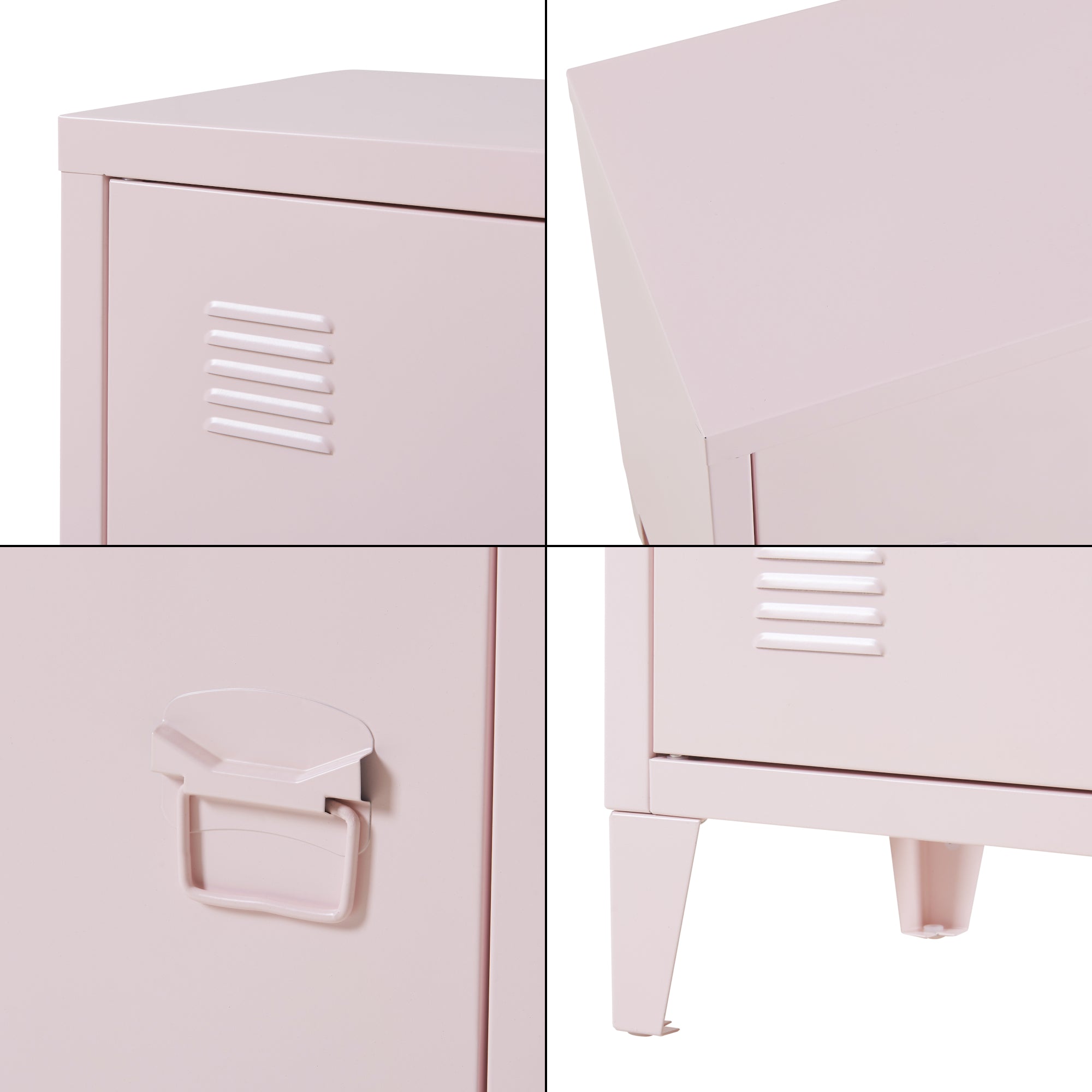 Set di 2 Comodini 'Inari' in Acciaio con Anta e Maniglia a Destra e Sinistra - Rosa [en.casa]