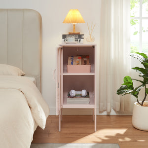 Armadietto Hausjärvi Comodino in Acciaio con Serratura - Rosa [en.casa]