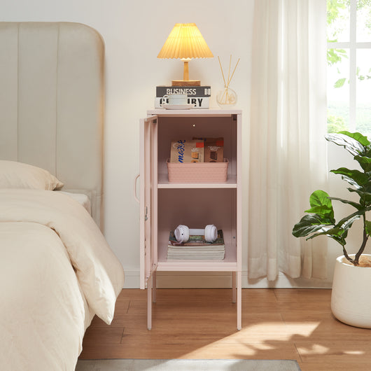 Armadietto Hausjärvi Comodino in Acciaio con Serratura - Rosa [en.casa]