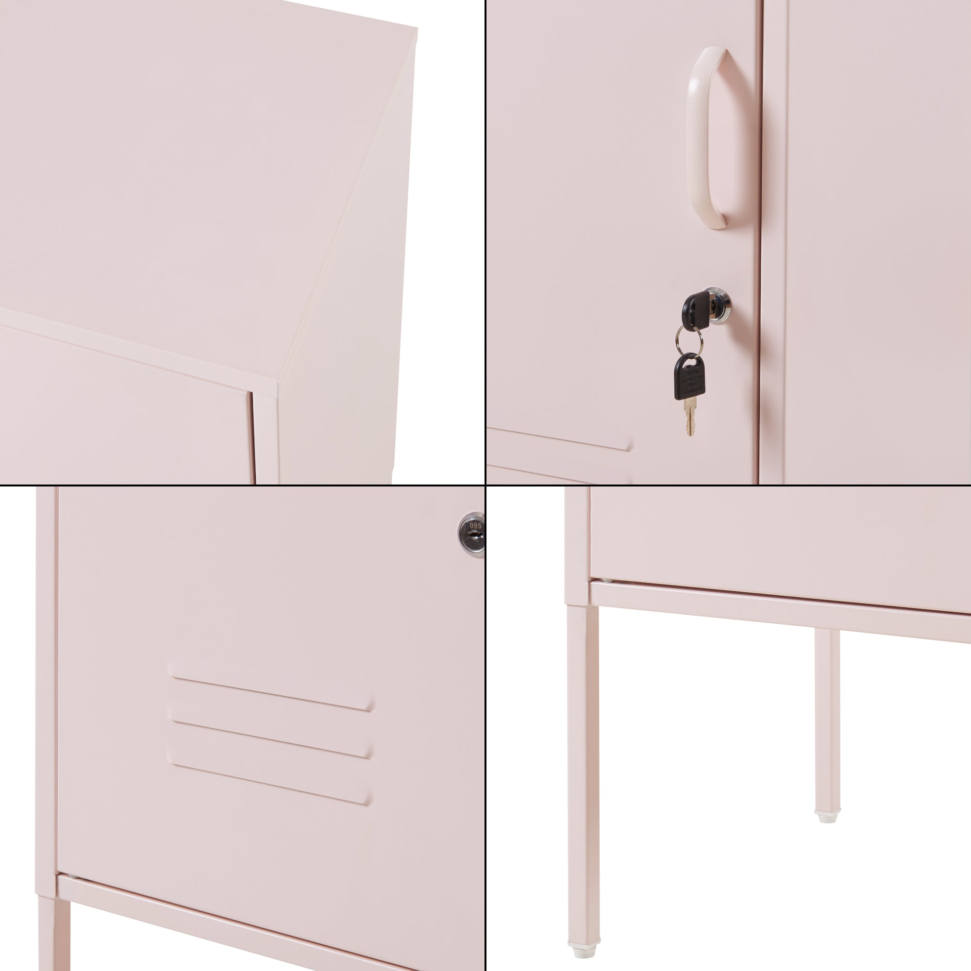 Armadietto Hausjärvi Comodino in Acciaio con Serratura - Rosa [en.casa]