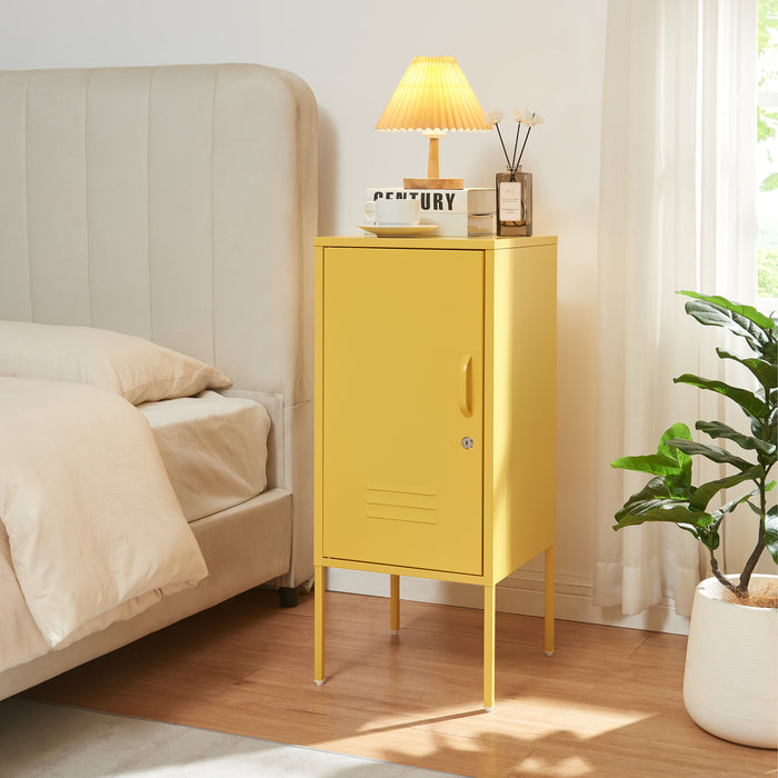 Armadietto Hausjärvi Comodino in Acciaio con Serratura - Giallo [en.casa]